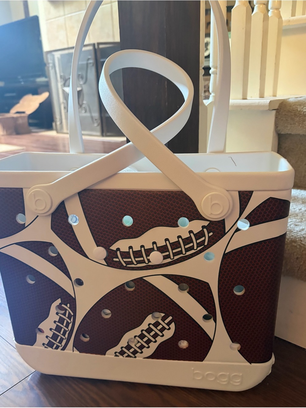 Bogg bag medium White and Brown Football Pattern Tote Bag
